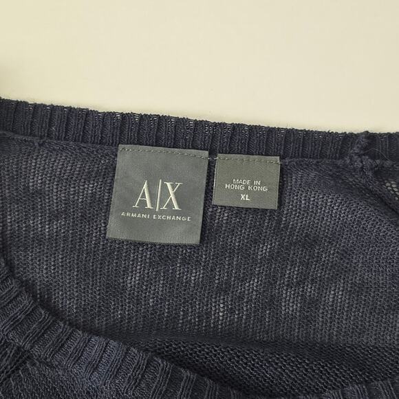 Y2K Armani Exchange Men's Semi Sheer Linen Blend Navy Sweater NWT NOS Size XL - Picture 6 of 9